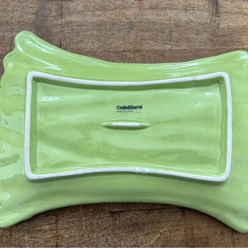Vintage small majolica Crate&Barrel Green Asparagus Platter tray 11” by 8”